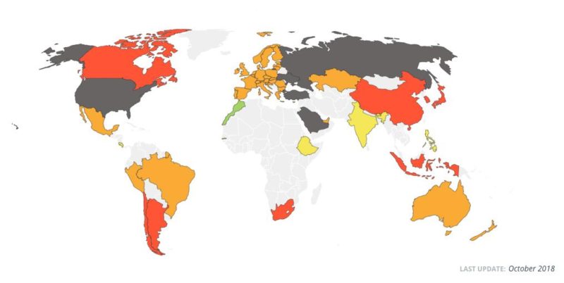 A world map displaying progress towards global warming targets